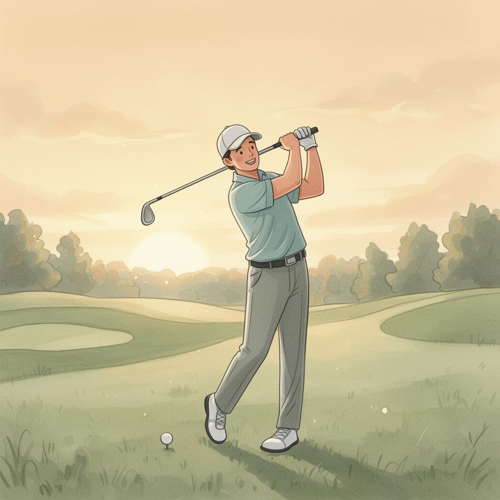 Golfer mid-swing on a sunlit fairway